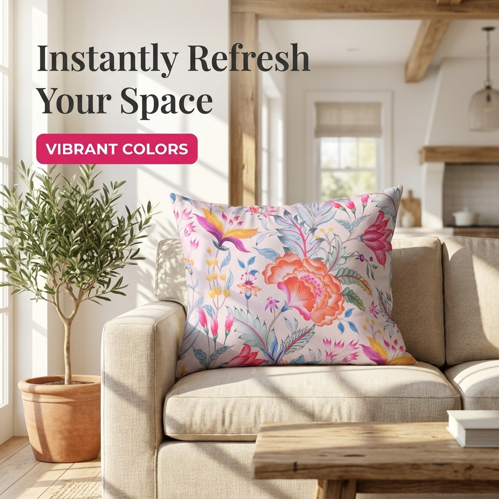 Floral Throw Pillow Cover - 14 x 20 Inches | Multi-Color Decorative Cushion