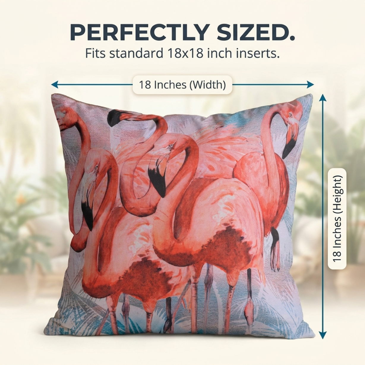 Flamingo Throw Pillow - Decorative Printed Cushion Covers 18x18 Inch with Zipper Closure