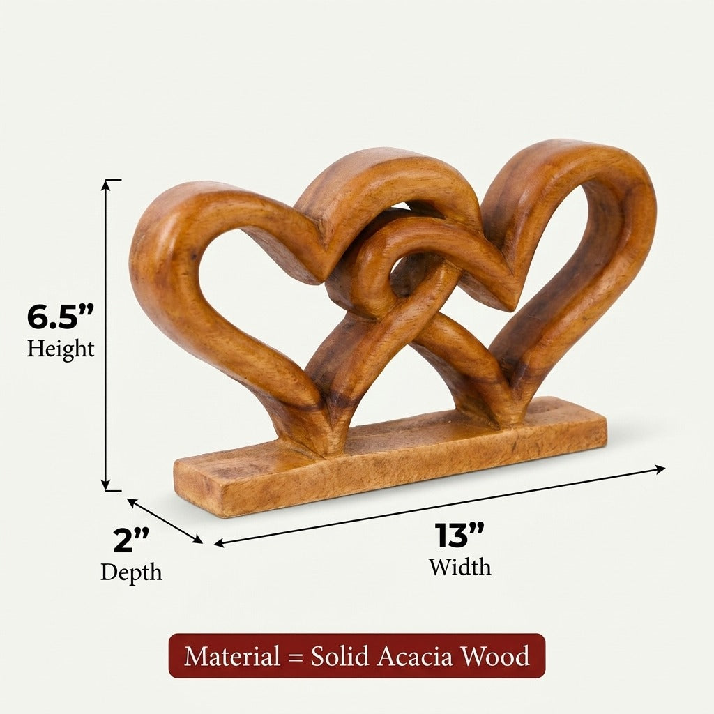 Wooden Heart Sculpture – Handmade Solid Acacia Wood Love Symbol Decor