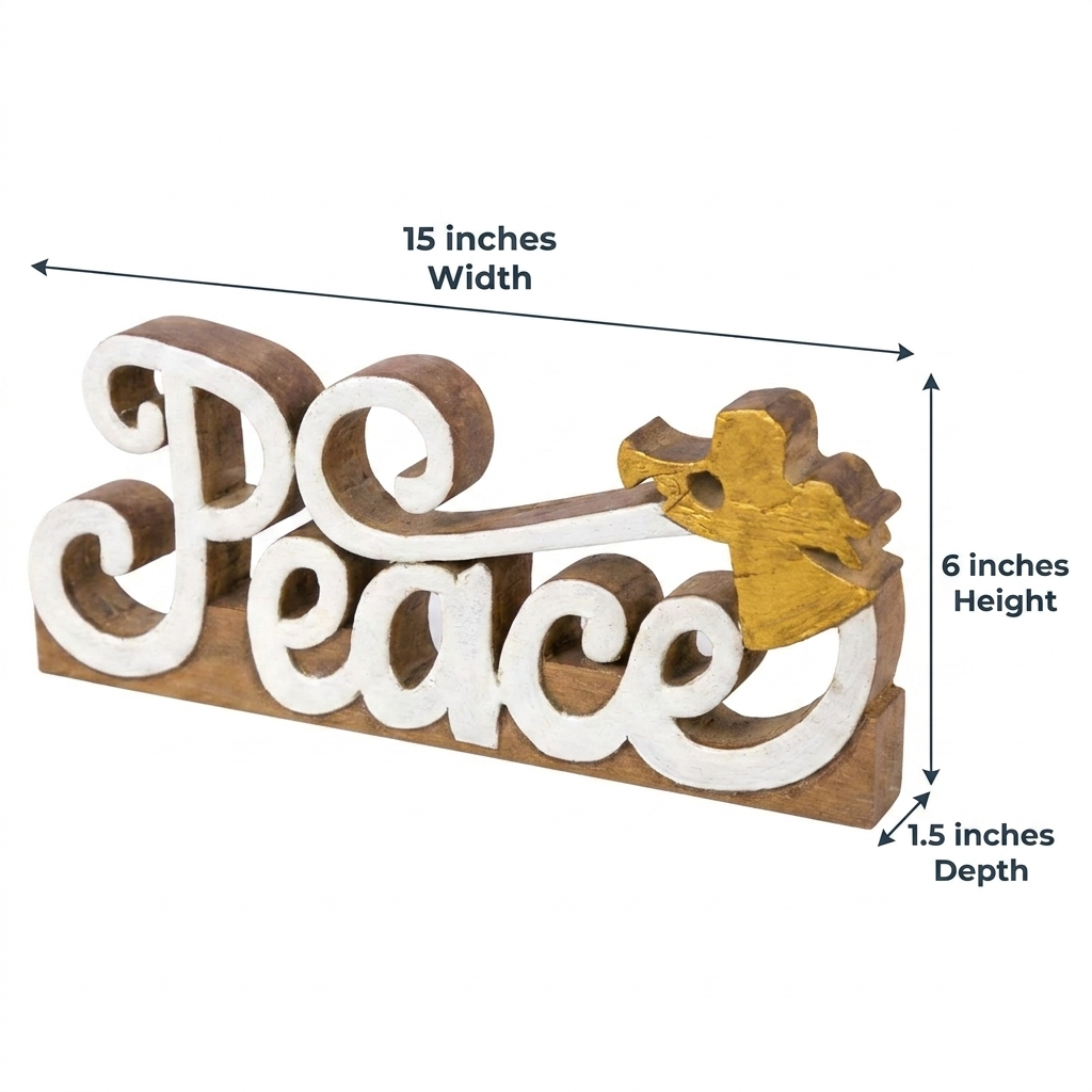 Wooden Peace Sculpture – Handcrafted Acacia Wood Sign | Rustic Home Decor Gift