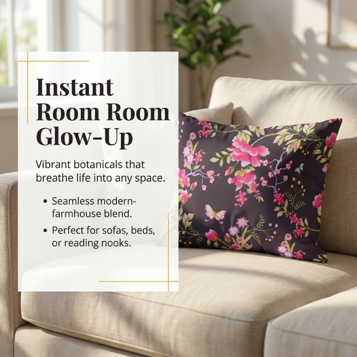 Floral Throw Pillow Covers - 14x20 Inch Polyester Decorative Cushion Covers