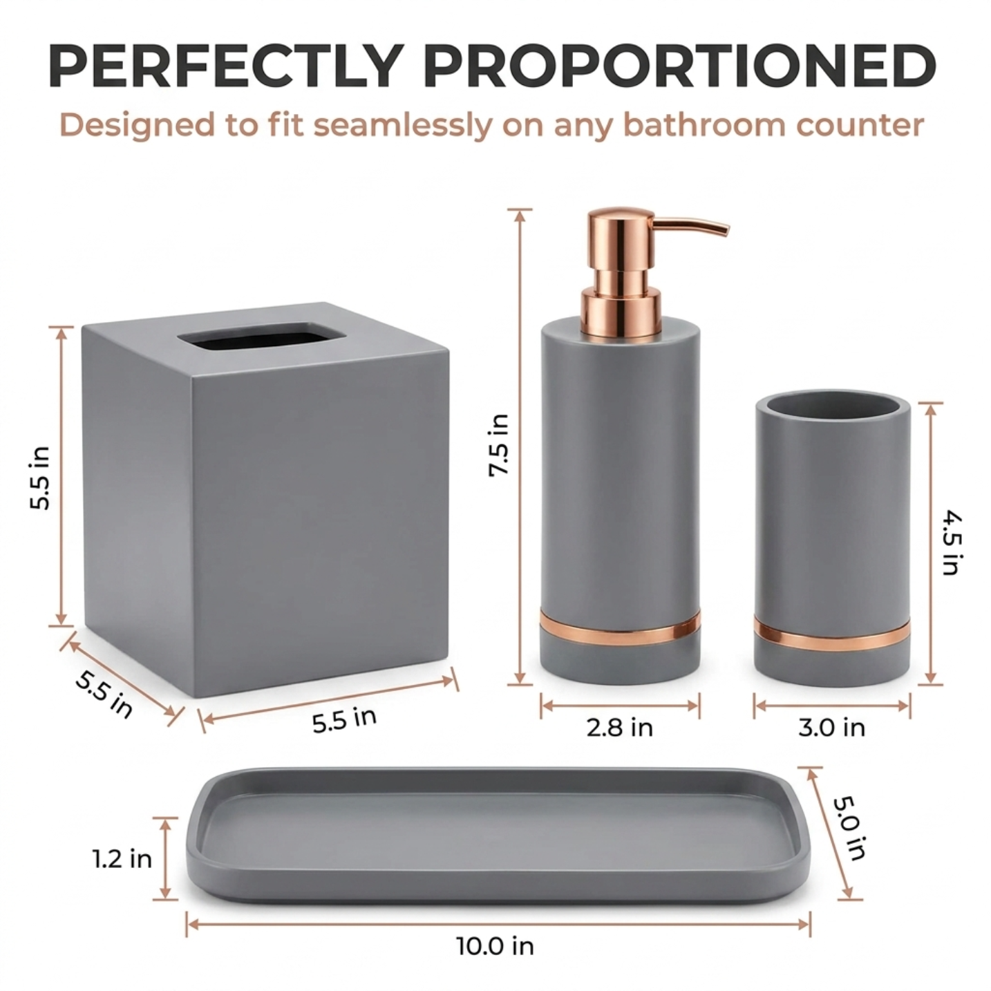 Acrylic Bathroom Set – Modern Bathroom Accessory Set with Stylish Vanity Organizer