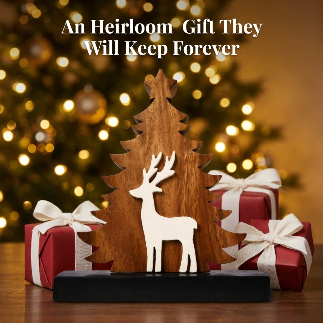 Evergreen Grace – Handmade Wooden Christmas Tree Sculpture, Festive Home Decor