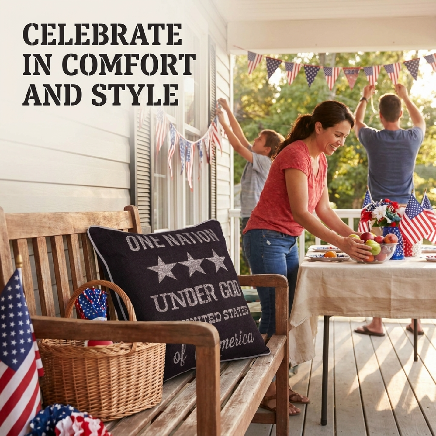 Patriotic Throw Pillow | USA Pillow Cover 18 x 18 Inches - Luxury Zipper Cushion