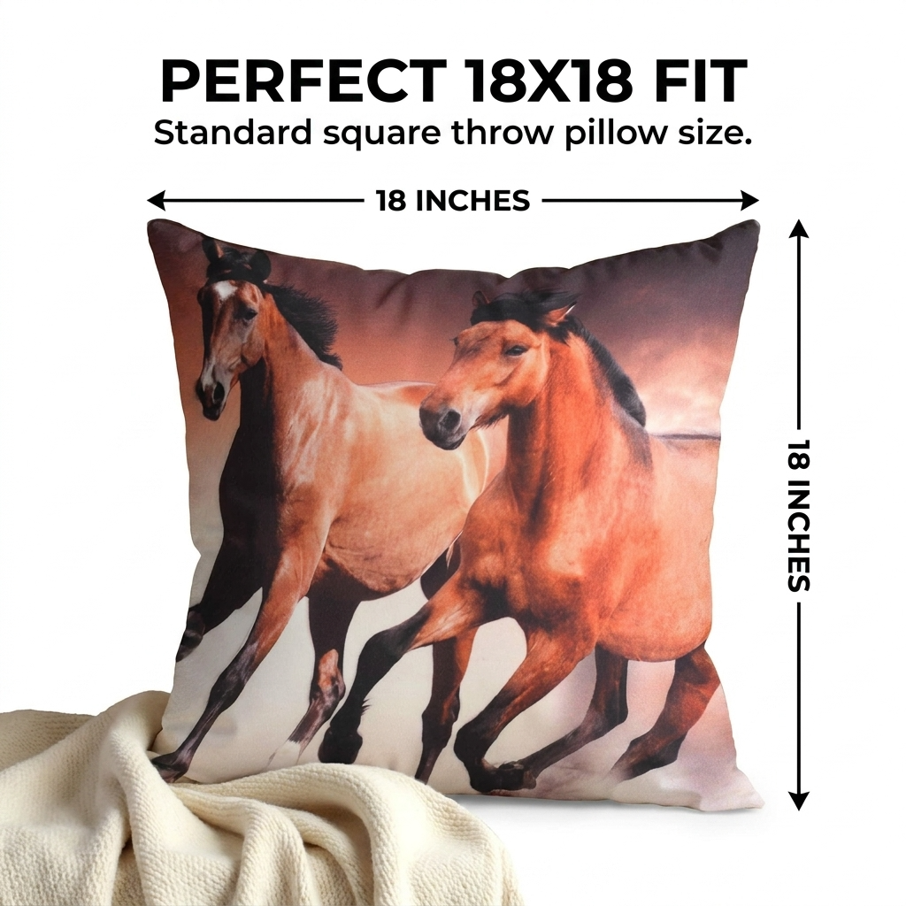 Horse Throw Pillow - Decorative 18x18 Inch Polyester Pillow Covers With Zipper Closure