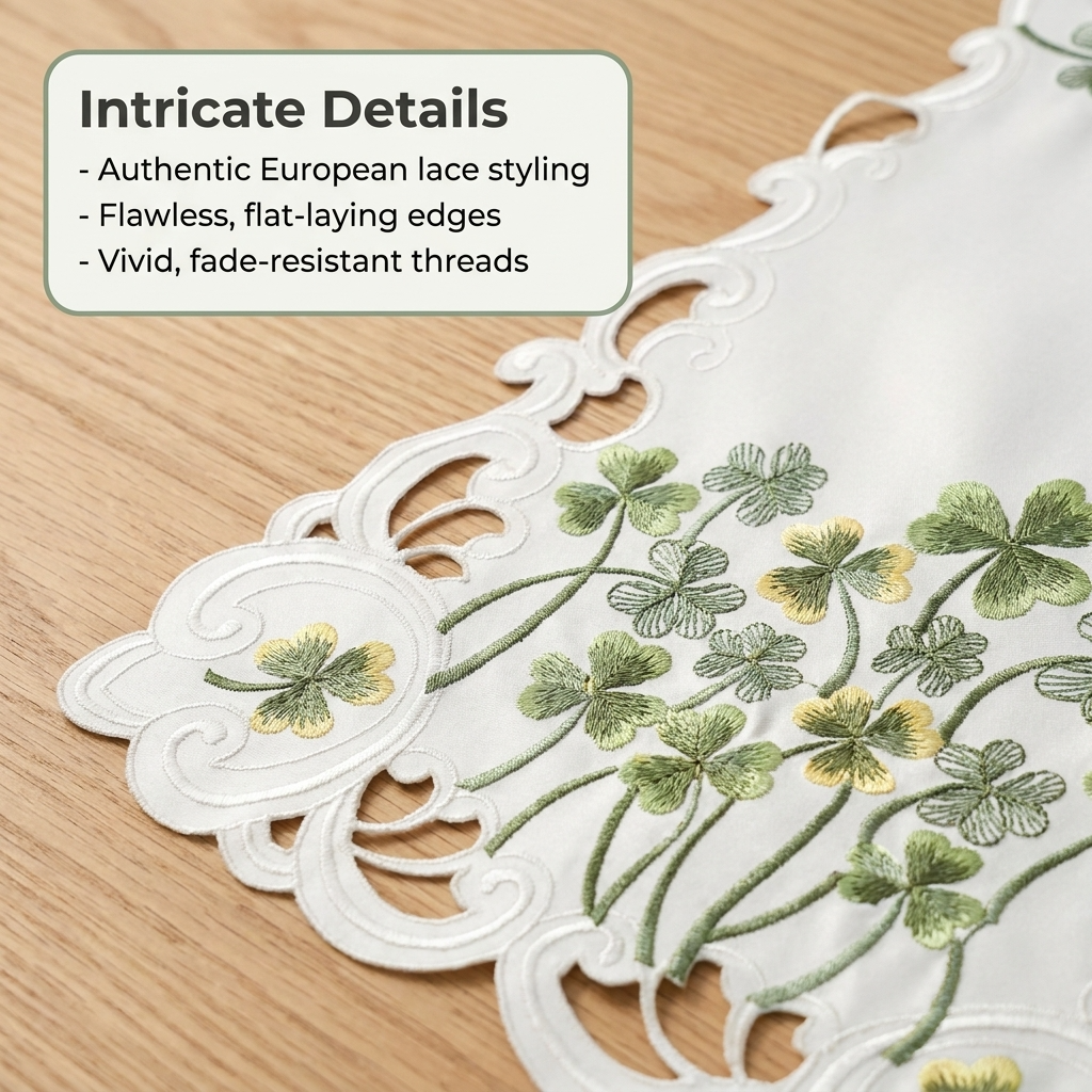 Ivory Table Runner - European Embroidery Rustic Linen Decor for Dining Tables