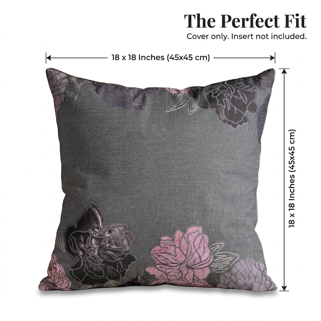 Gray Throw Pillow Covers - Embroidered Linen Cushion Set, 18x18 Inch PU Patchwork