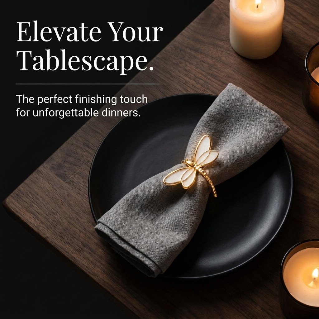 Gold Dragonfly Napkin Rings – Elegant Rust Resistant Table Decor Rings Set