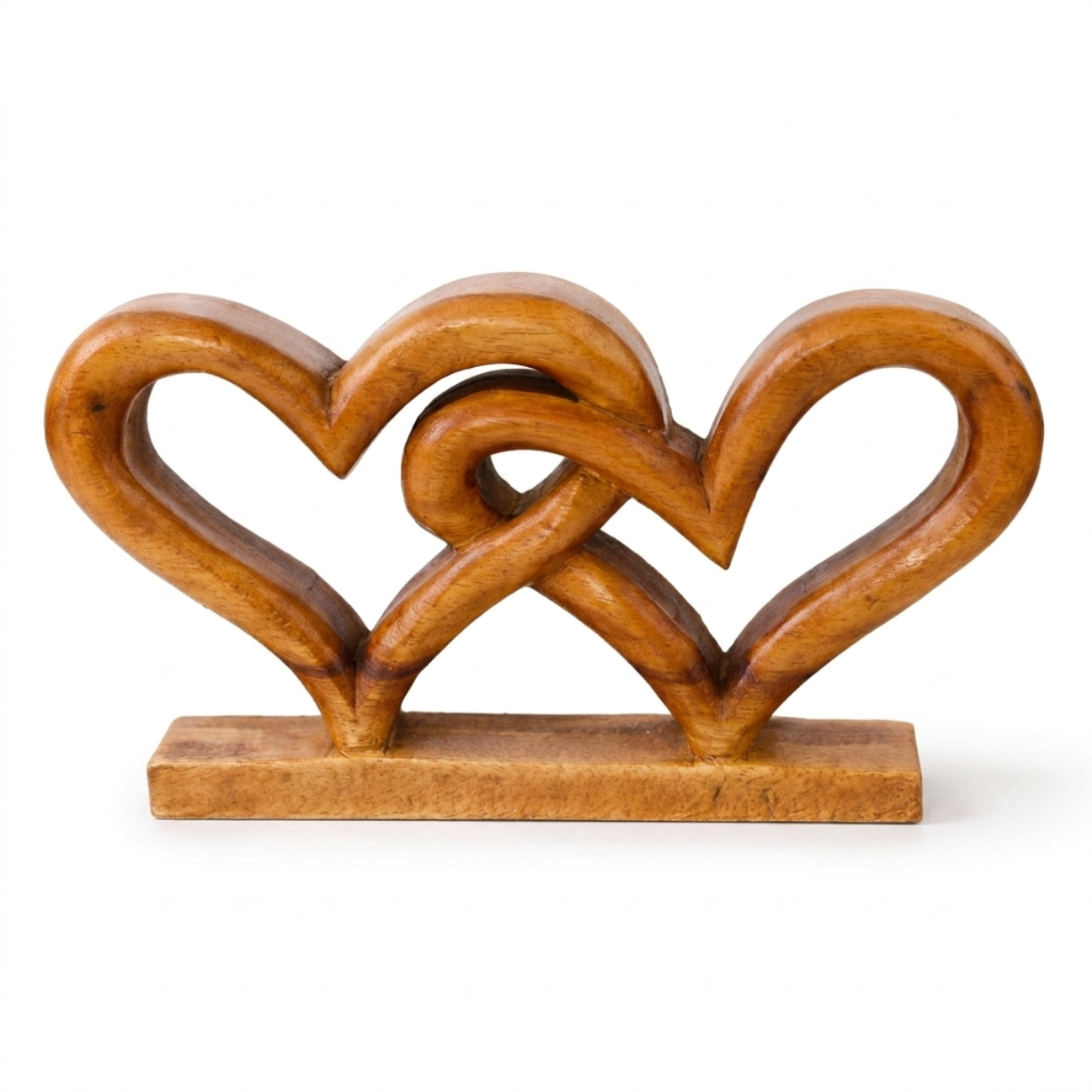 Wooden Heart Sculpture – Handmade Solid Acacia Wood Love Symbol Decor