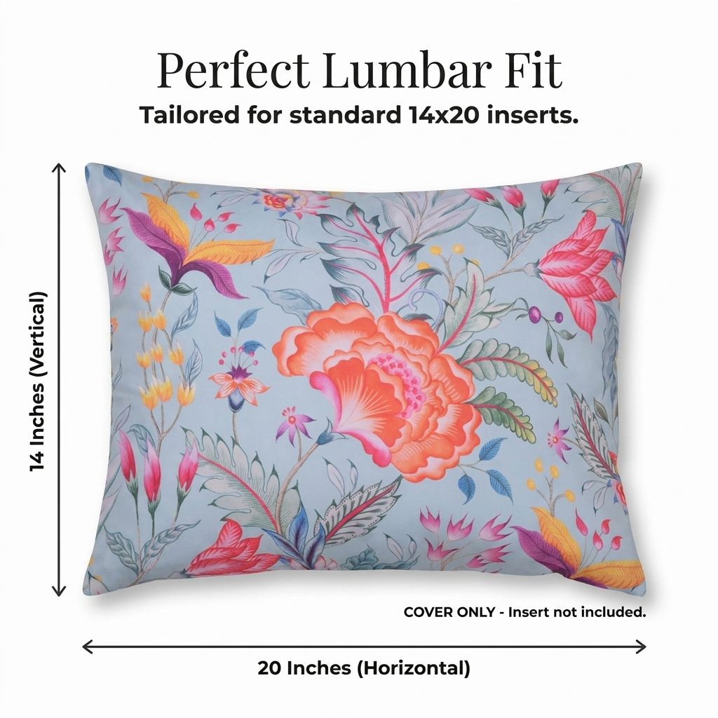 Floral Throw Pillow Cover - Blue 14x20 Pillow Case | Decorative Cushion Cover