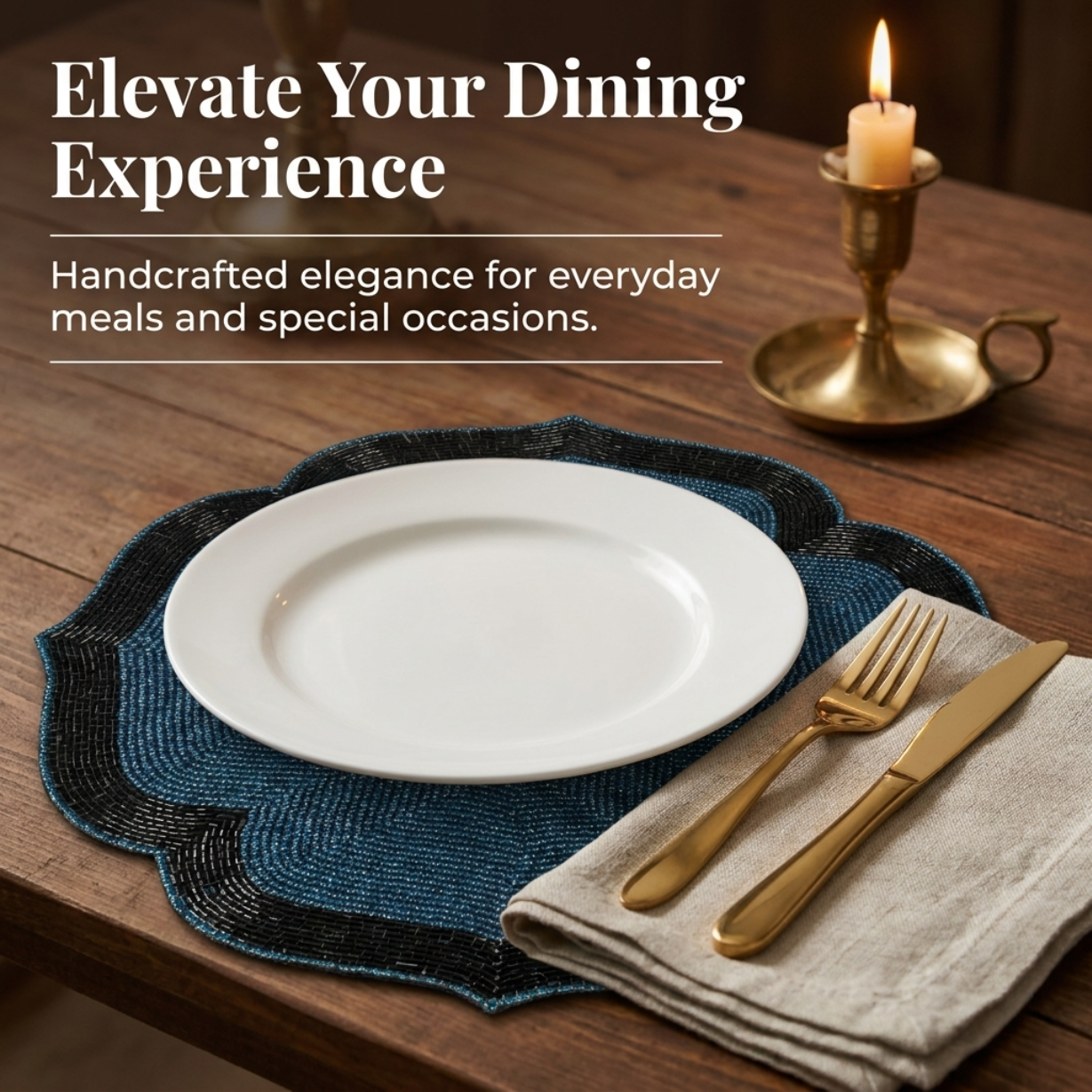 Beaded Placemats – 14 Inch Heat Resistant Dining Table Mats | Elegant Handmade Design