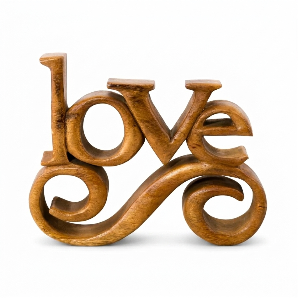 Handmade Wooden Sculpture – Rustic Wooden Word Sign in Solid Acacia Wood