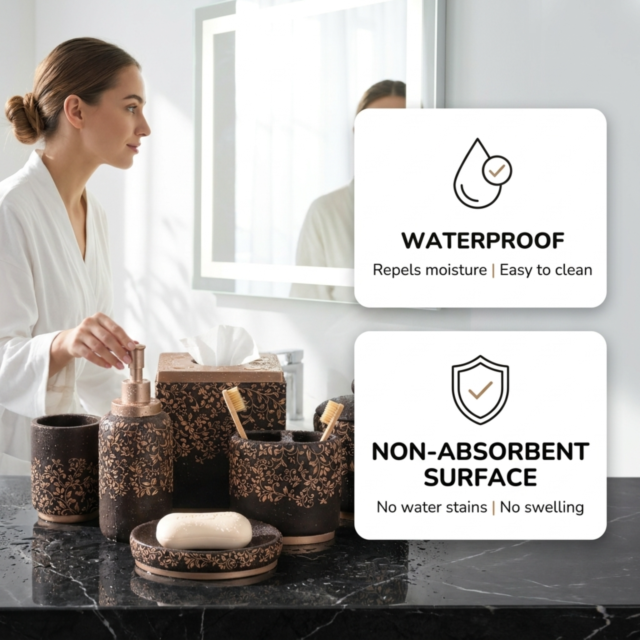 Bathroom Accessory Set – Stella Collection 6-Piece Luxury Polyresin Bath Decor