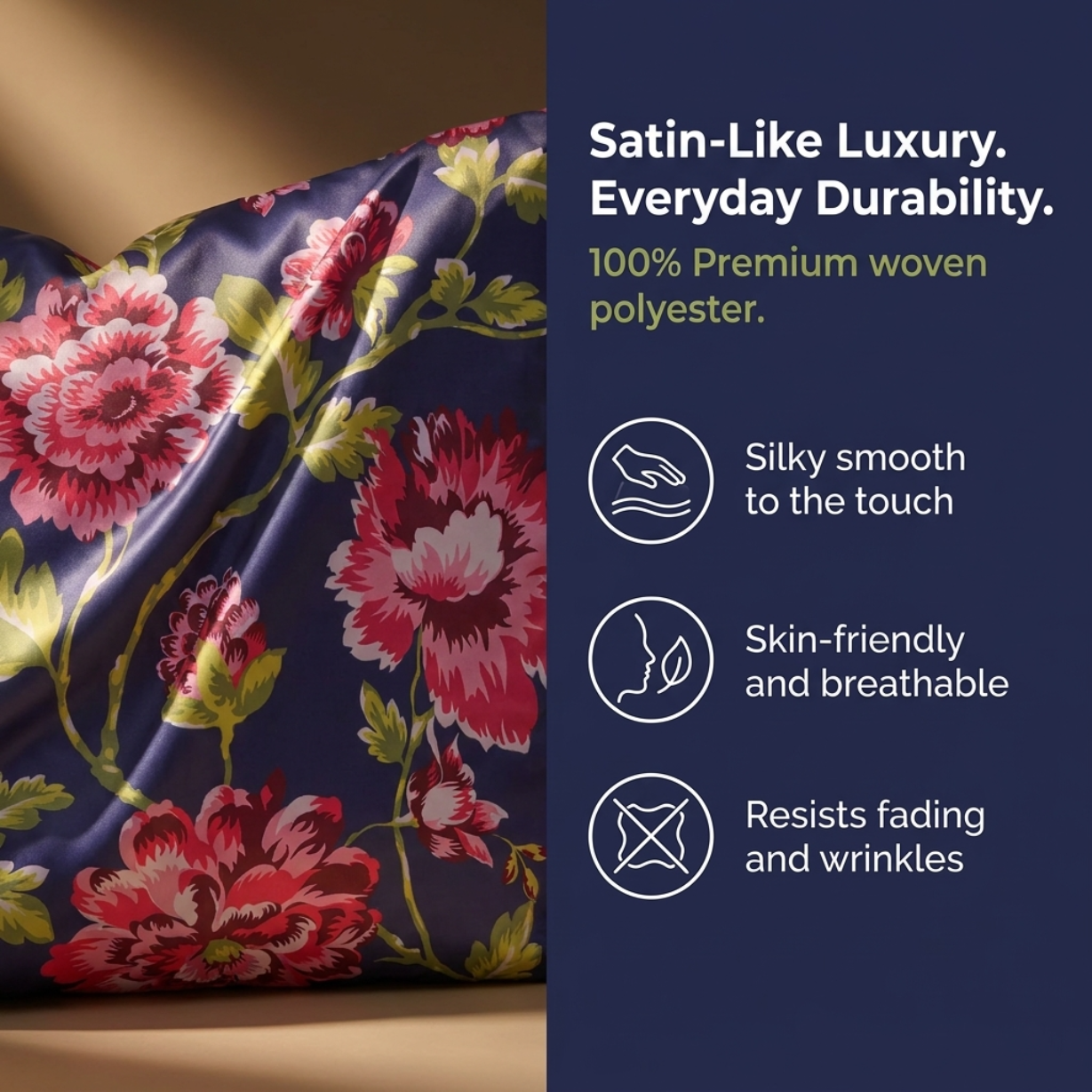 Floral Throw Pillow Covers - 14 x 20 Inch Decorative Cushion Cases | Dark Blue
