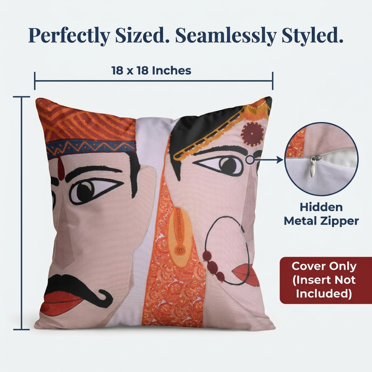 Printed Throw Pillow Covers - 18x18 Inch Decorative Cushion Covers With Zipper Closure
