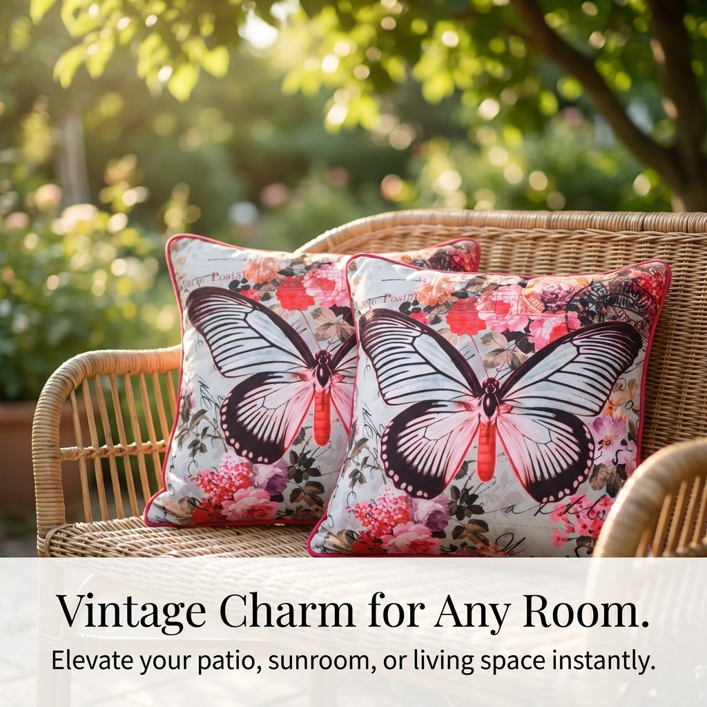 Butterfly Throw Pillow - 18x18 Inch Decorative Pillow Covers With Zipper Closure