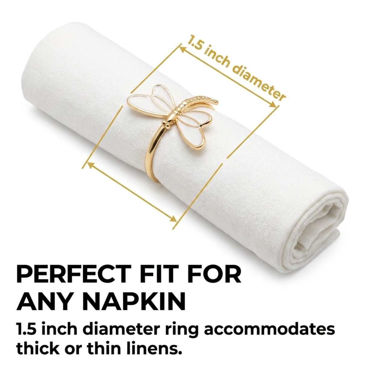 Gold Dragonfly Napkin Rings – Elegant Rust Resistant Table Decor Rings Set