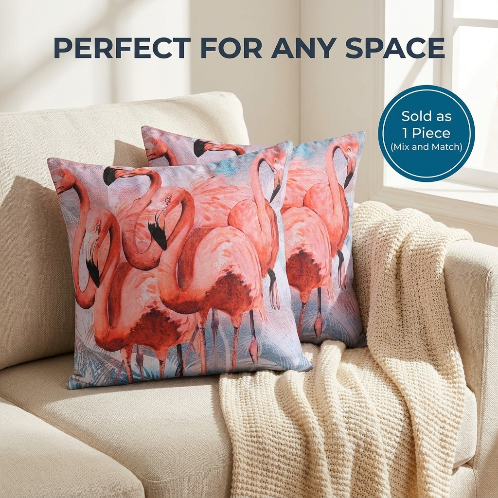 Flamingo Throw Pillow - Decorative Printed Cushion Covers 18x18 Inch with Zipper Closure