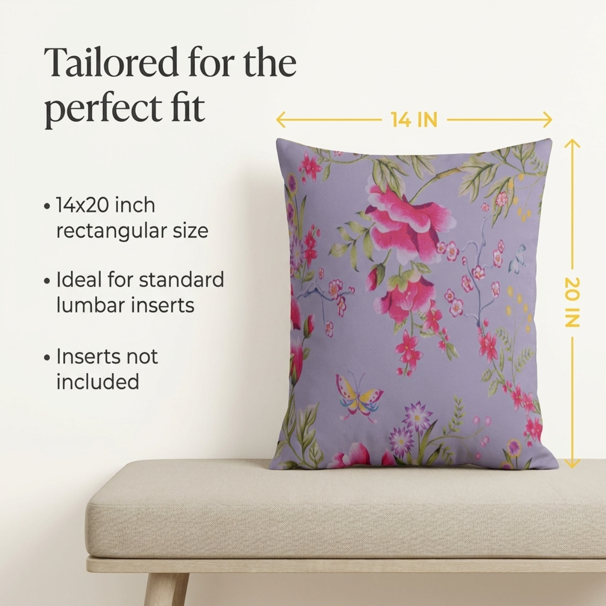 Floral Throw Pillow Covers - 14 x 20 Inch Soft Polyester Cushion Cases