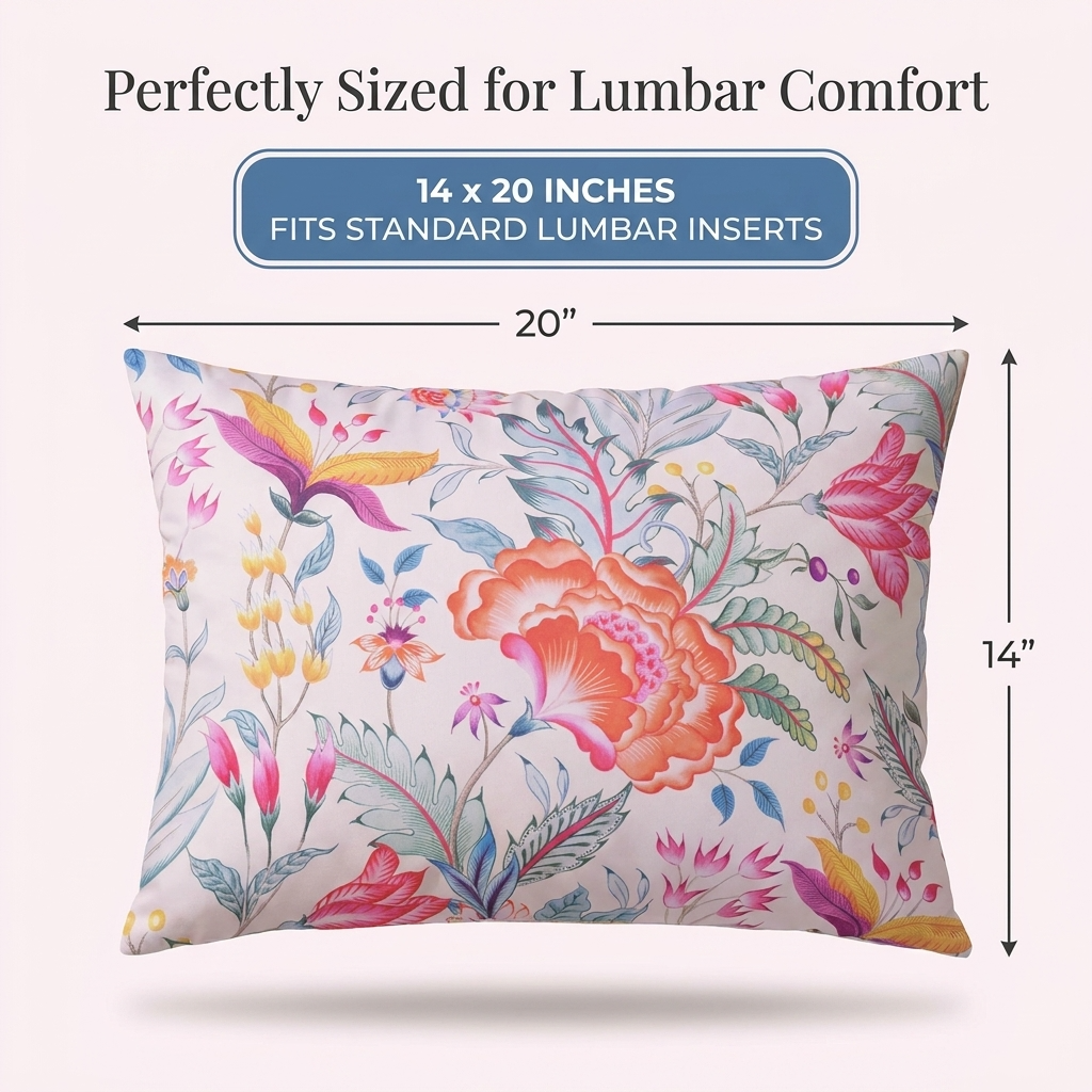 Floral Throw Pillow Cover - 14 x 20 Inches | Multi-Color Decorative Cushion
