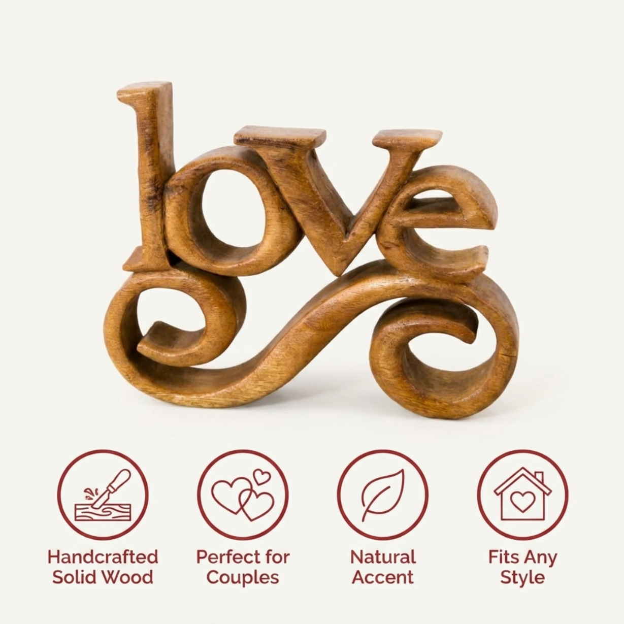 Handmade Wooden Sculpture – Rustic Wooden Word Sign in Solid Acacia Wood