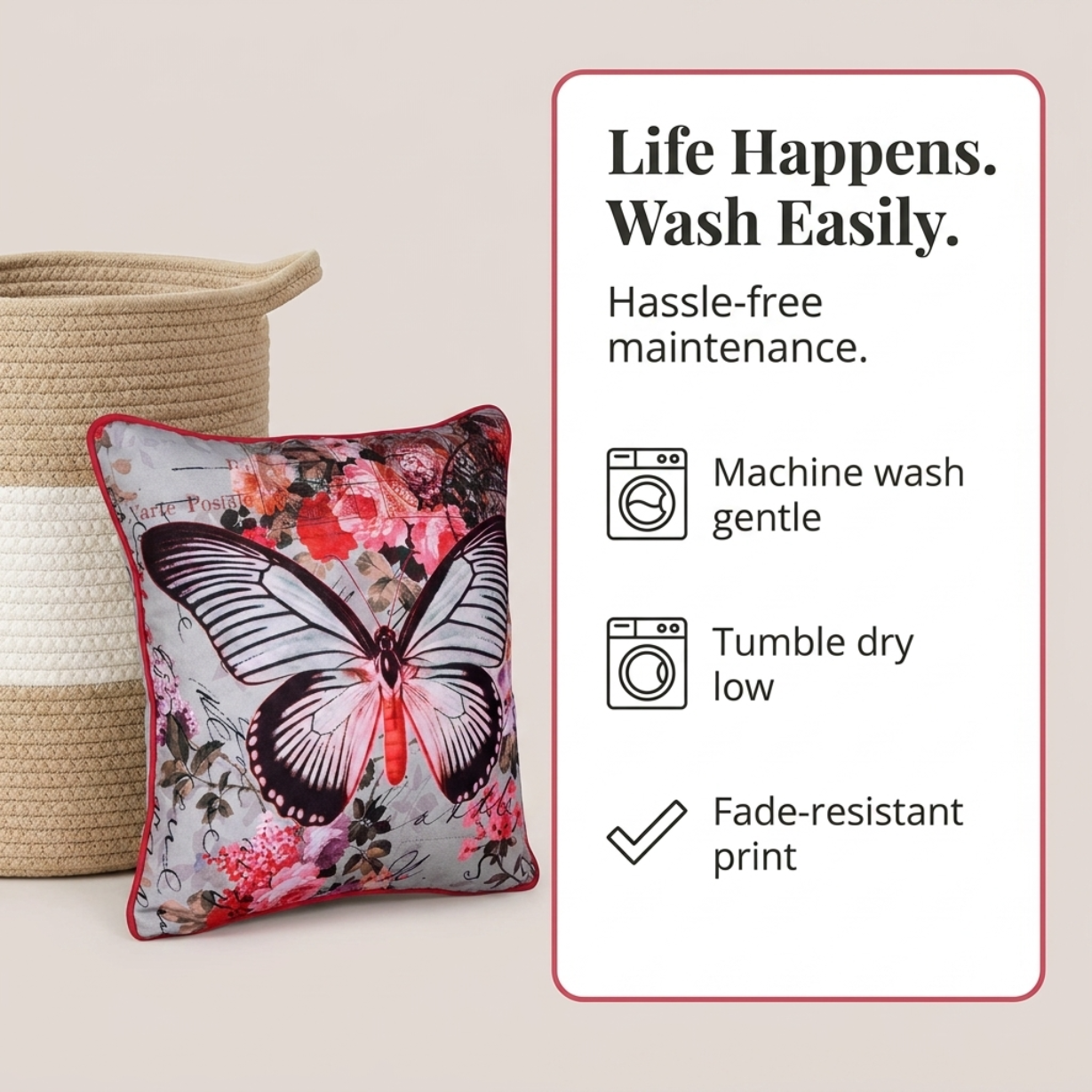 Butterfly Throw Pillow - 18x18 Inch Decorative Pillow Covers With Zipper Closure
