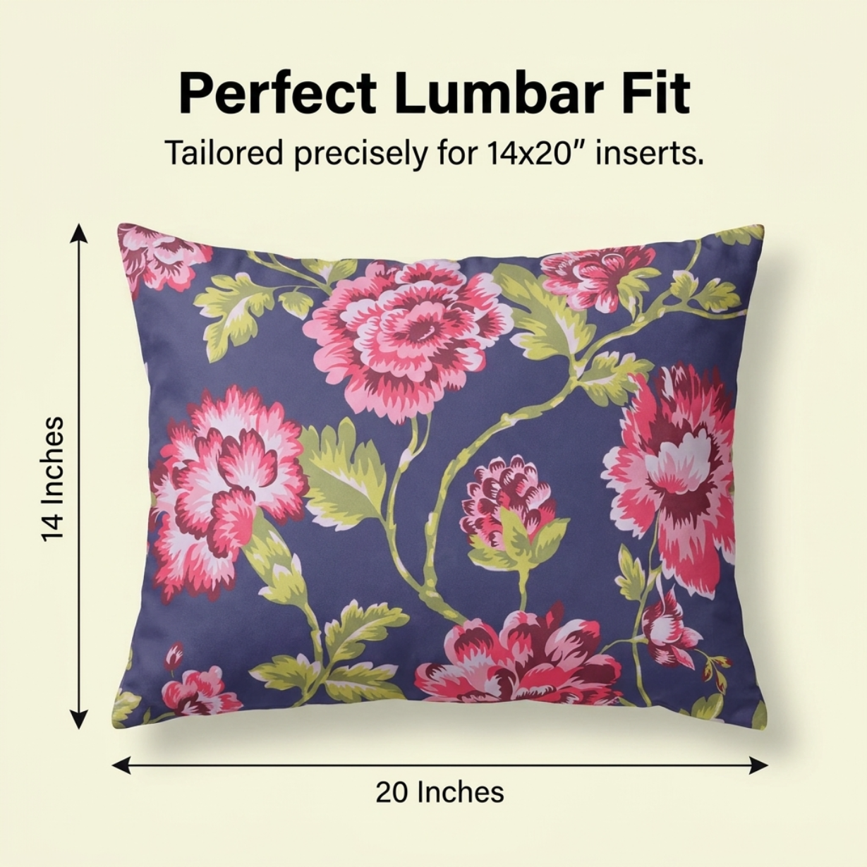 Floral Throw Pillow Covers - 14 x 20 Inch Decorative Cushion Cases | Dark Blue