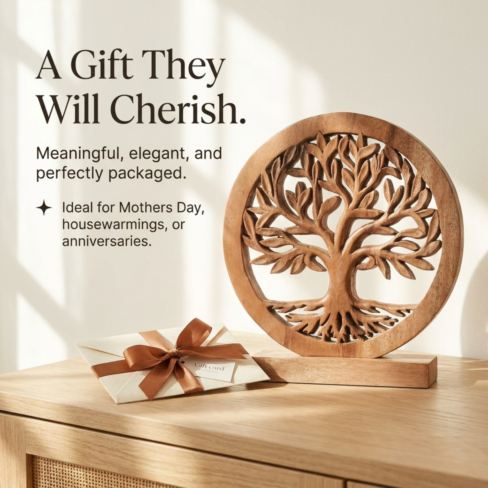 Tree of Life Sculpture - Medium Handmade Wooden Art | Acacia Wood Decor Gift