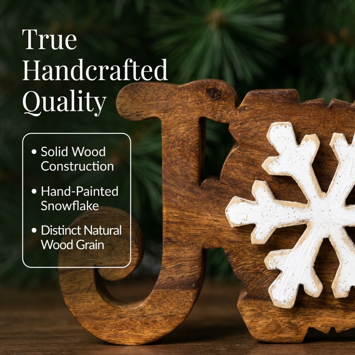 Handmade Wooden Sculpture – Joy Wooden Sign | Solid Acacia Wood Decor Accent