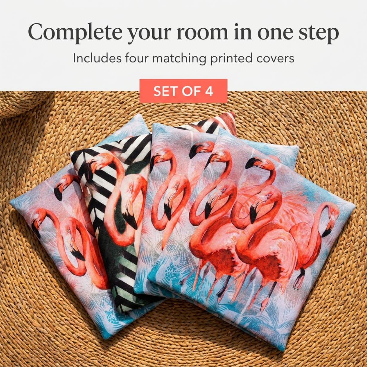 Flamingo Throw Pillow - Set of 4 Decorative Cushion Covers 18x18 Inches
