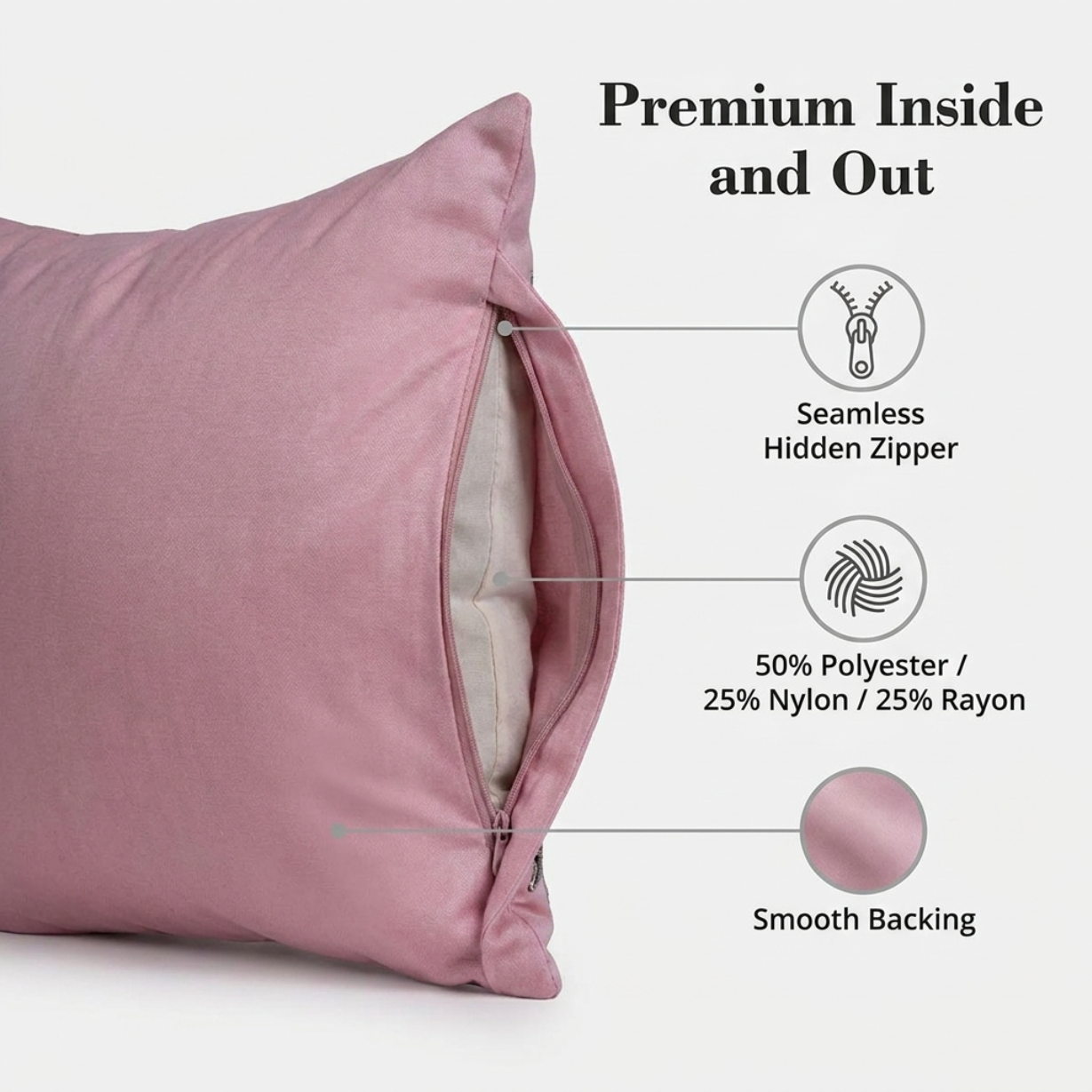 Pink Throw Pillow Covers - Set of 4 Embroidered Cushion Covers 18 x 18 Inches