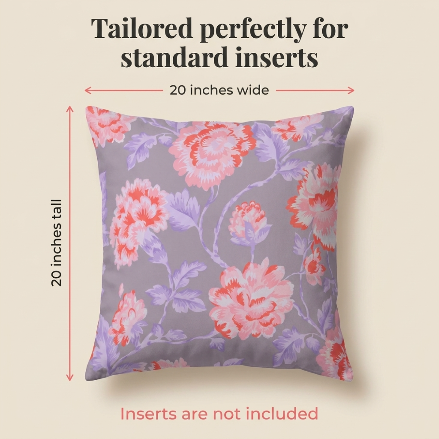 Floral Throw Pillow Covers - 20 x 20 Inches | Pink & Gray Decorative Cushion