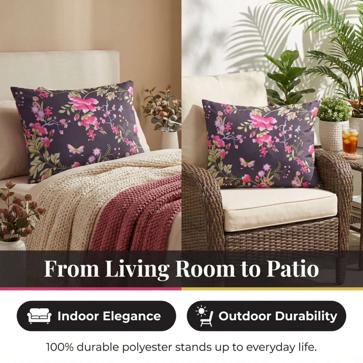 Floral Throw Pillow Covers - 14x20 Inch Polyester Decorative Cushion Covers
