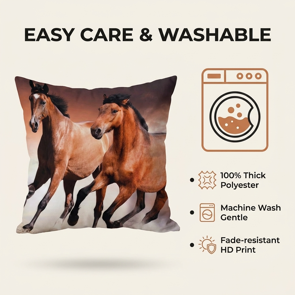 Horse Throw Pillow - Decorative 18x18 Inch Polyester Pillow Covers With Zipper Closure