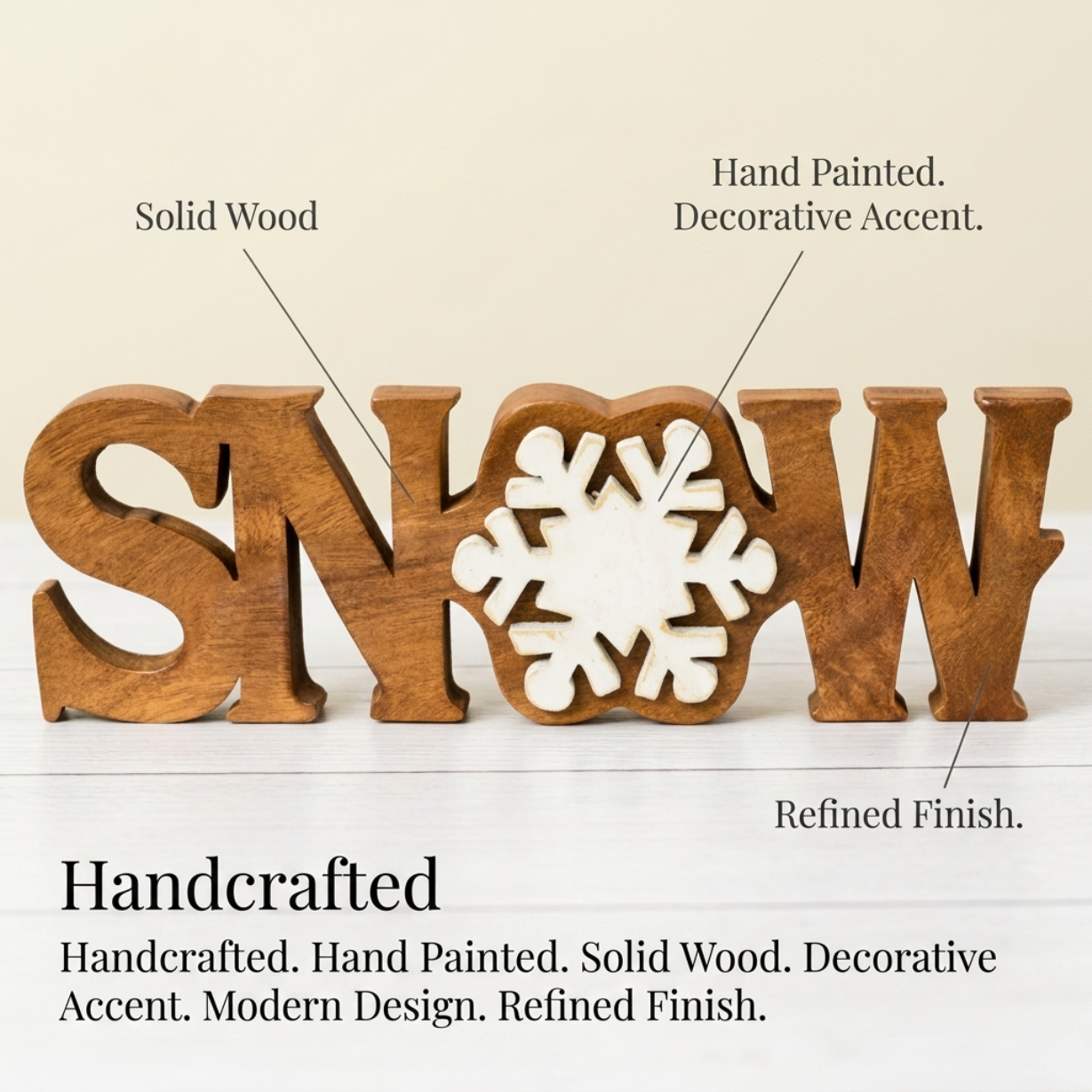 Wooden Snow Sculpture – Handmade Acacia Wood Sign | Seasonal Holiday Decoration