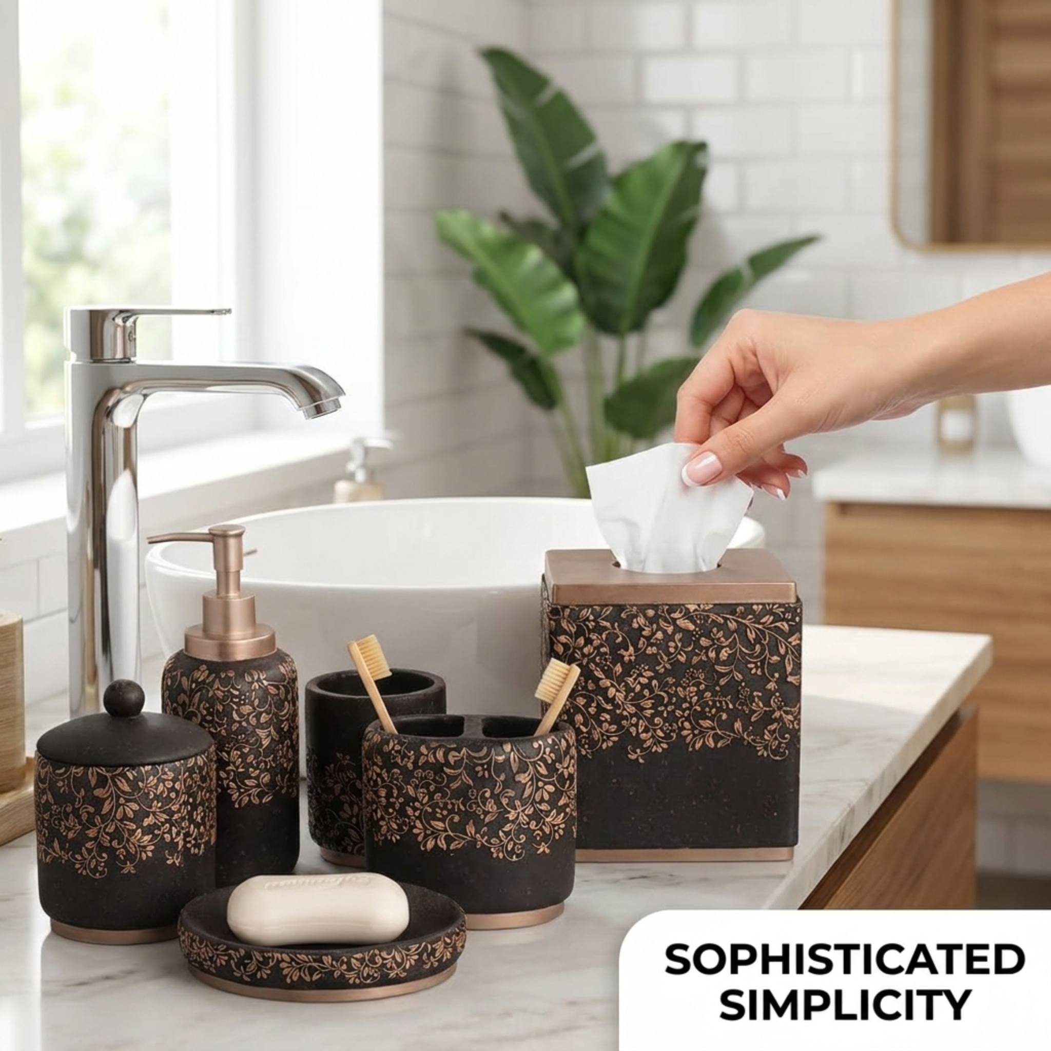 Bathroom Accessory Set – Stella Collection 6-Piece Luxury Polyresin Bath Decor