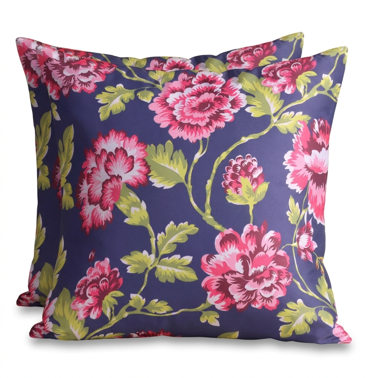 Floral Throw Pillow Covers - 20x20 Inch Dark Blue Decorative Cushion Covers