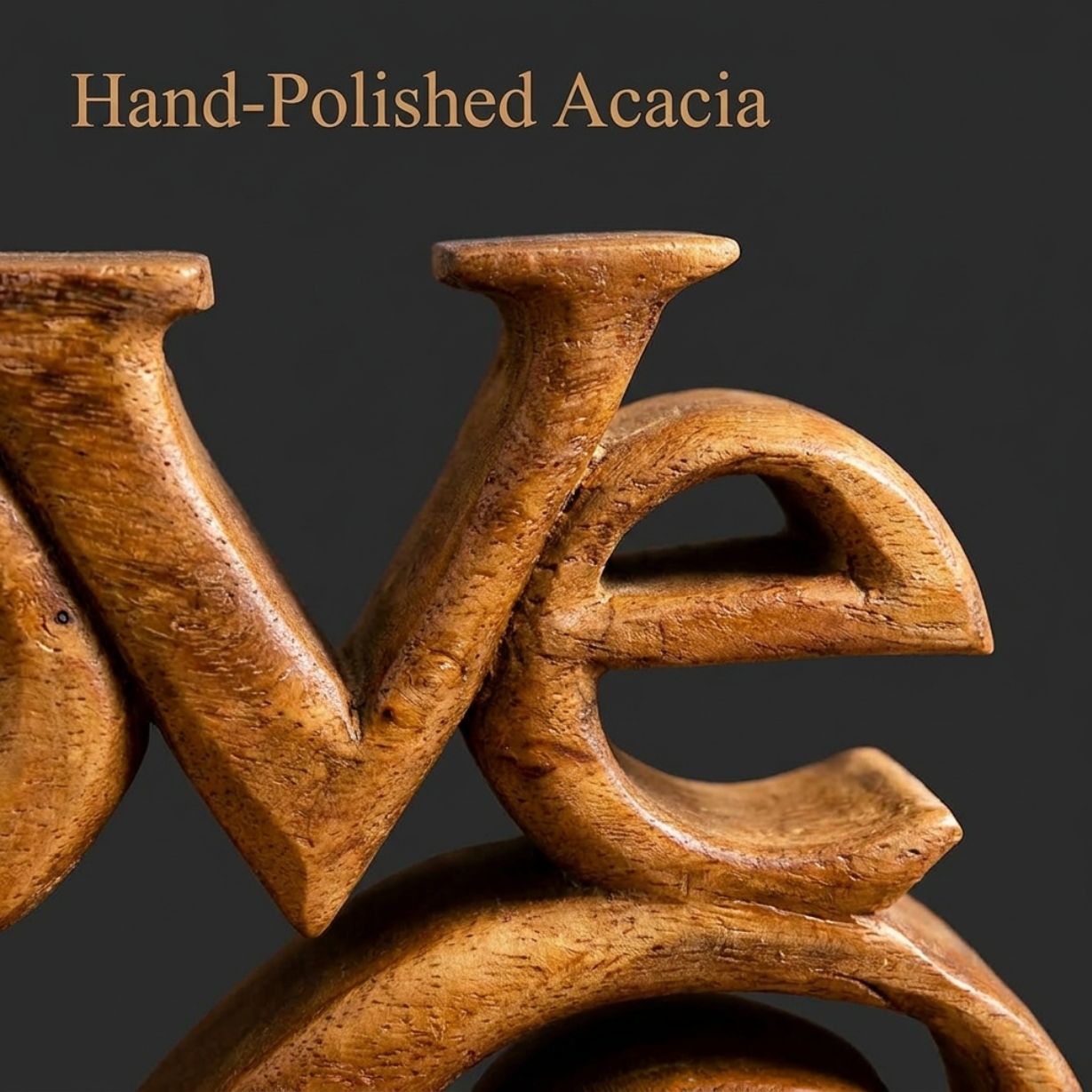 Handmade Wooden Sculpture – Rustic Wooden Word Sign in Solid Acacia Wood