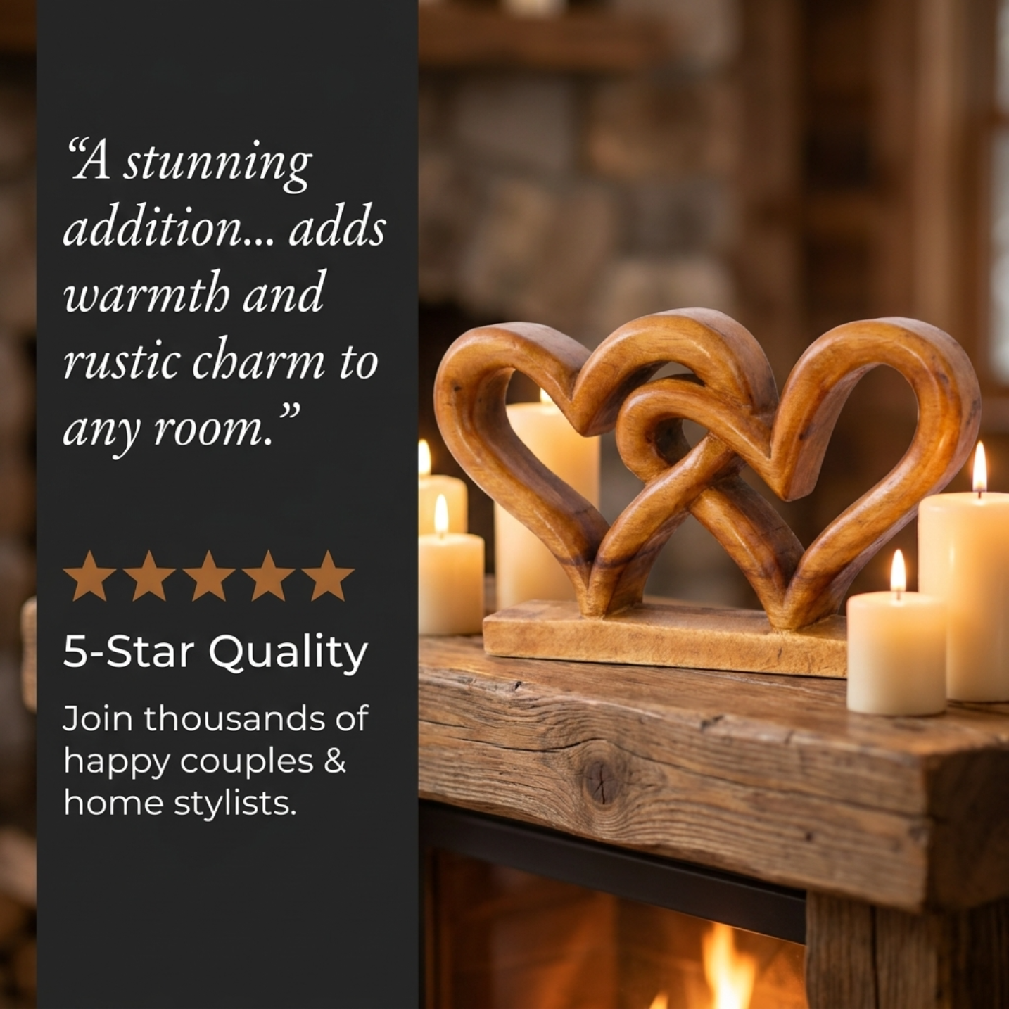 Wooden Heart Sculpture – Handmade Solid Acacia Wood Love Symbol Decor