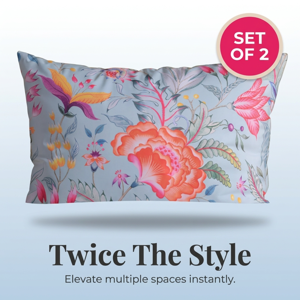 Floral Throw Pillow Cover - Blue 14x20 Pillow Case | Decorative Cushion Cover