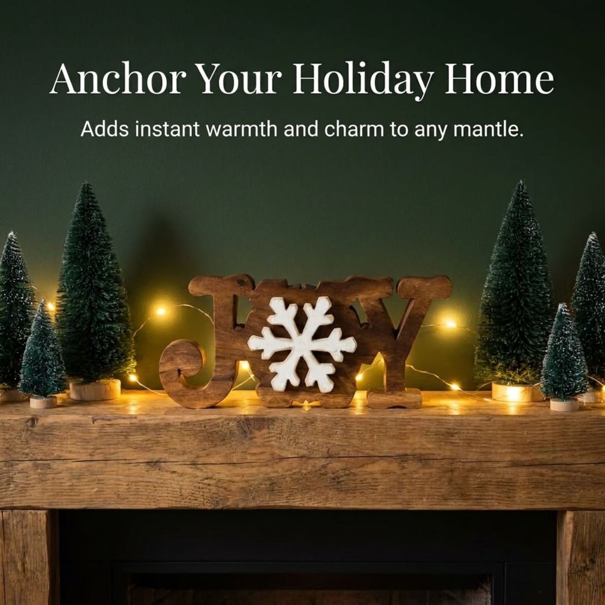 Handmade Wooden Sculpture – Joy Wooden Sign | Solid Acacia Wood Decor Accent