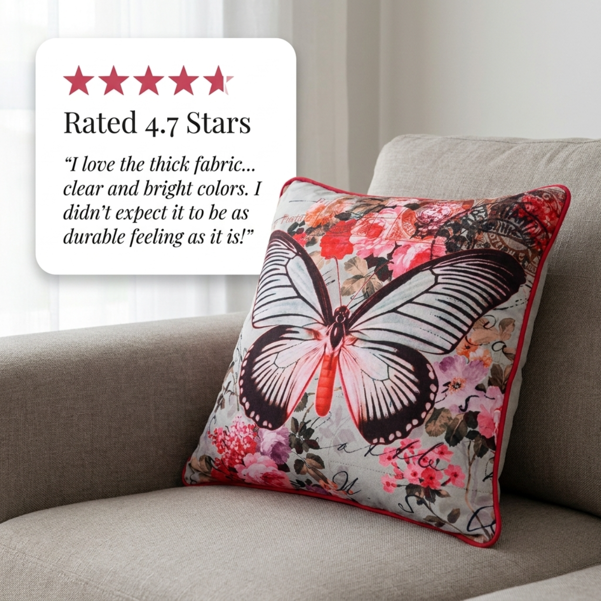 Butterfly Throw Pillow - 18x18 Inch Decorative Pillow Covers With Zipper Closure