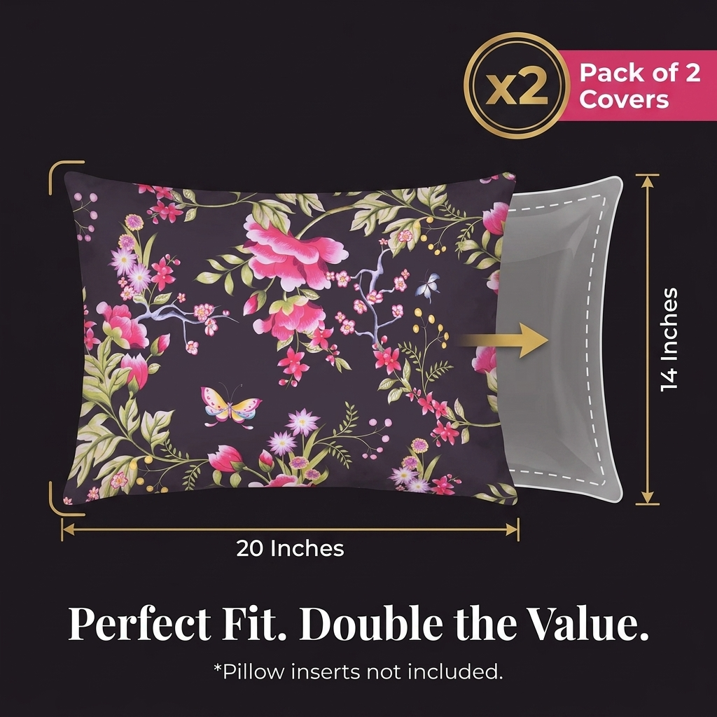 Floral Throw Pillow Covers - 14x20 Inch Polyester Decorative Cushion Covers