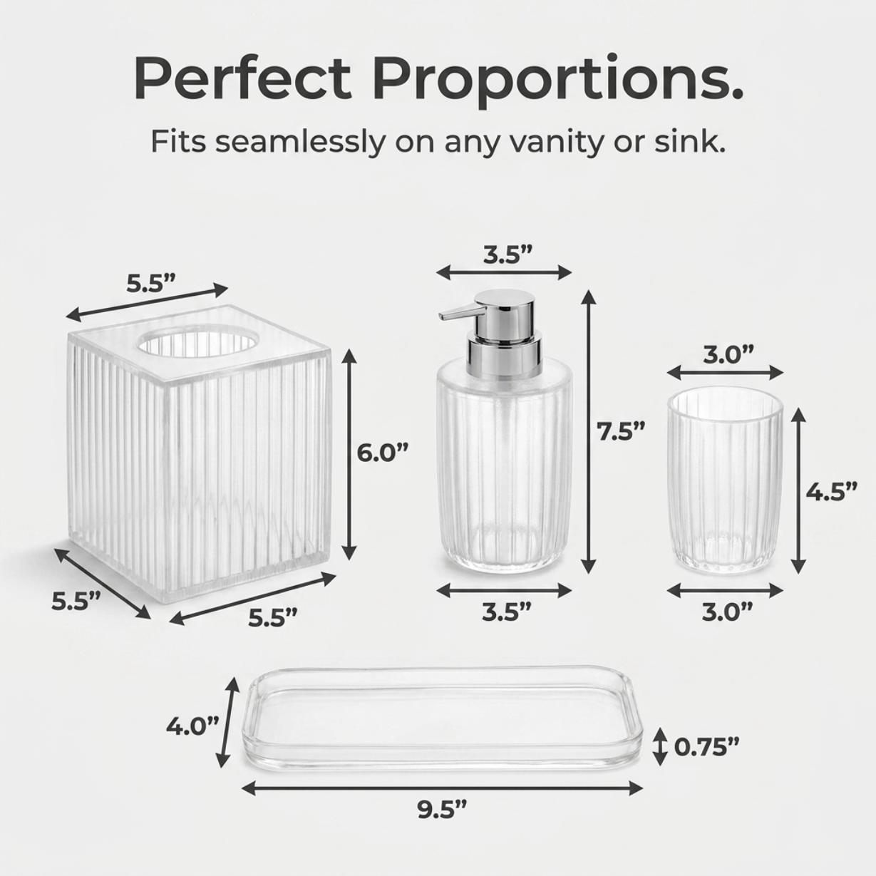 Acrylic Bathroom Set – Modern Bathroom Accessories with Soap Dispenser Pump & Tray