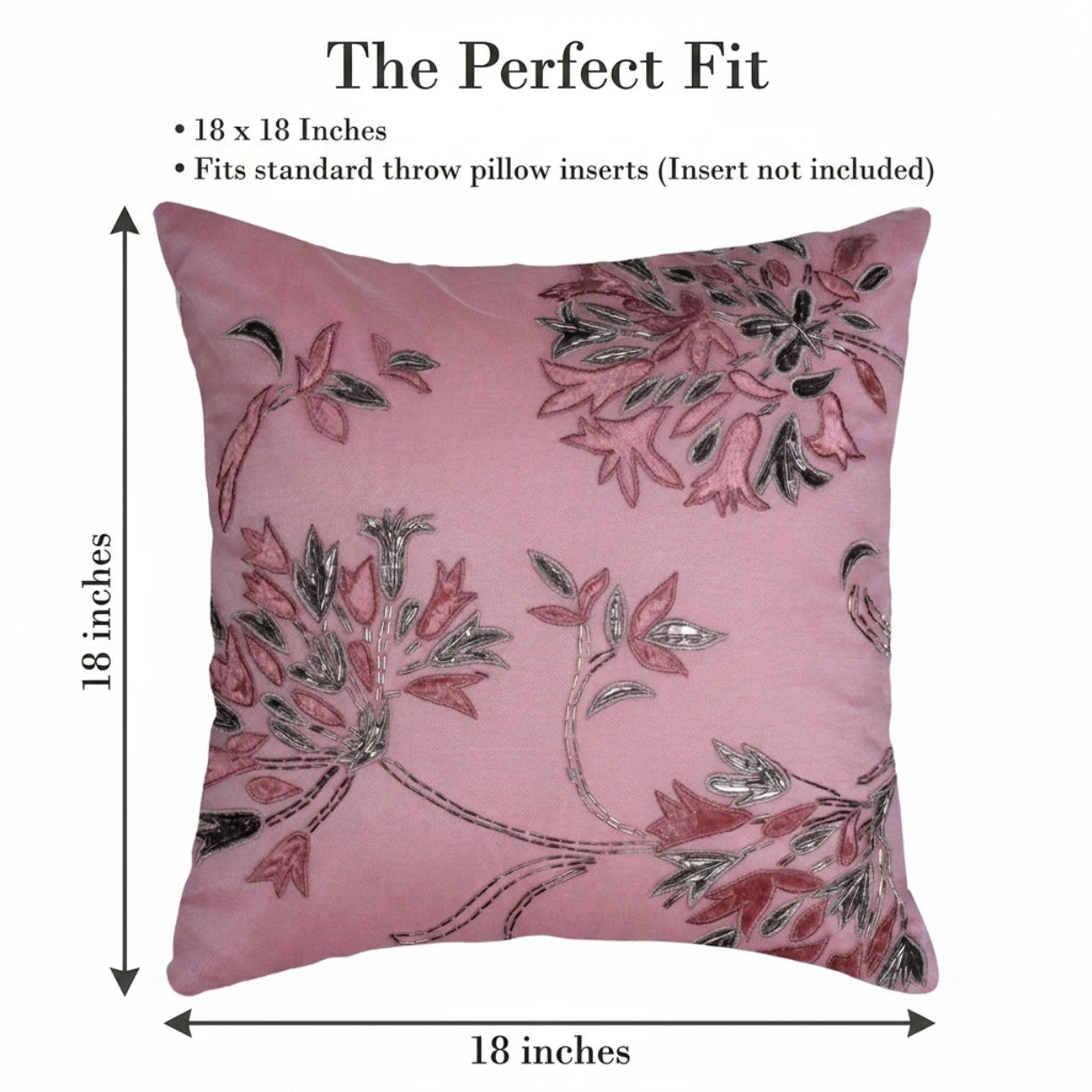 Pink Throw Pillow Covers - Set of 4 Embroidered Cushion Covers 18 x 18 Inches