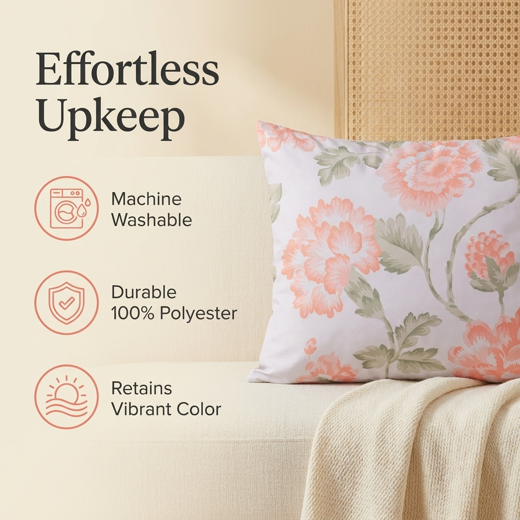 Floral Throw Pillow - 20 x 20 Decorative Pillow Covers With Zipper Closure