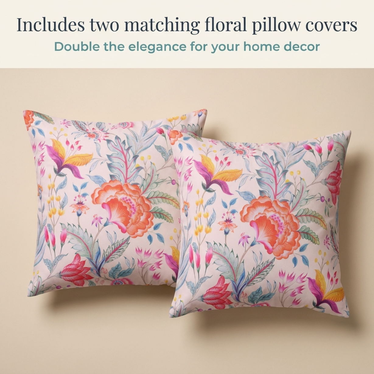 Floral Throw Pillow Covers - 20 x 20 Inches | Decorative Printed Cushion Covers