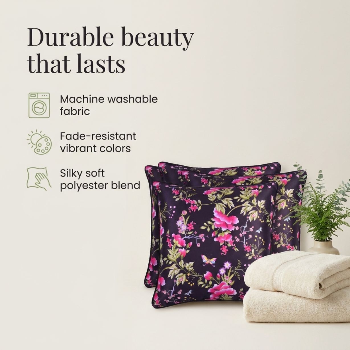Floral Throw Pillow Cover - 20x20 Inch Decorative Printed Cushion Cover