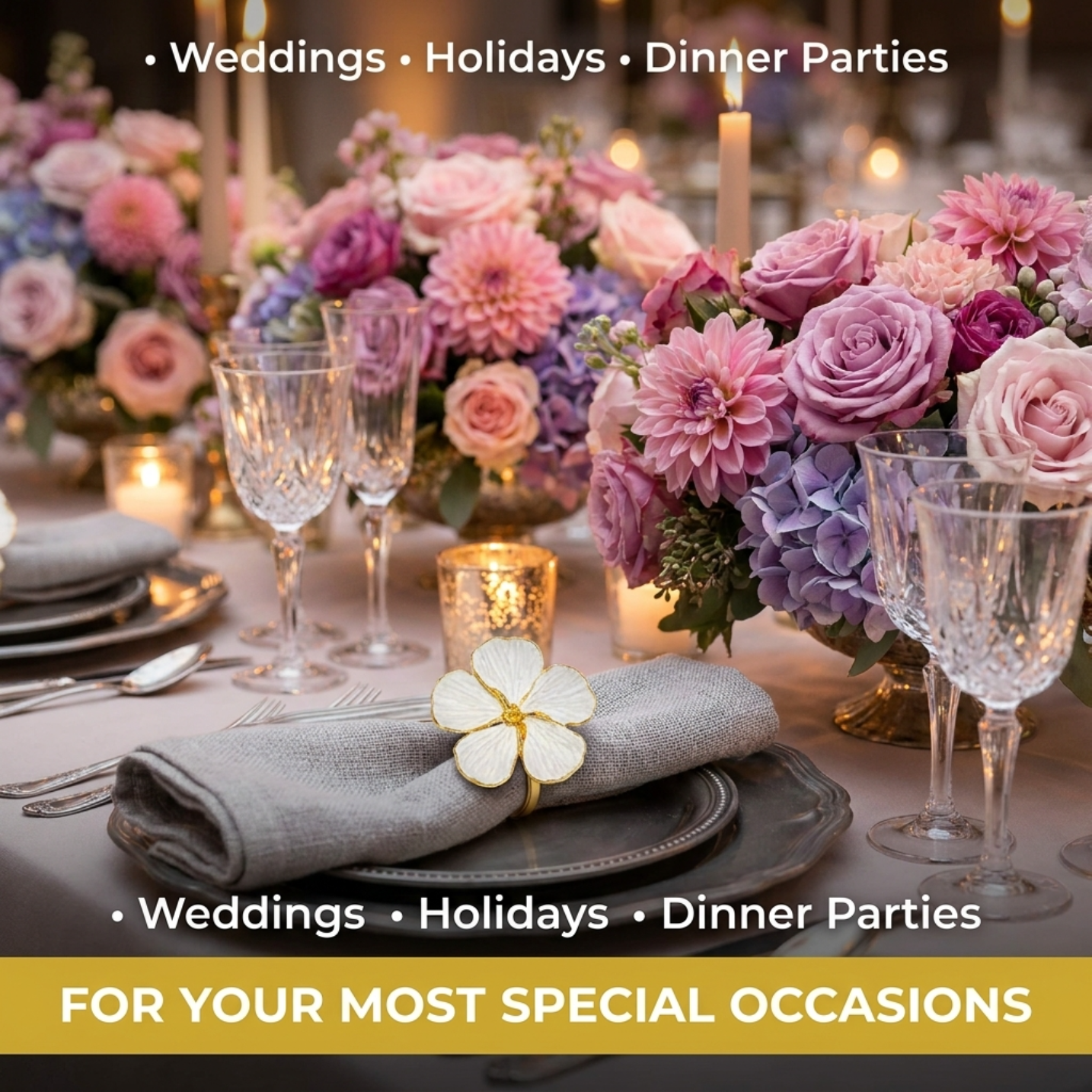 Gold Napkin Rings – Elegant Flower Design Decorative Table Napkin Holders