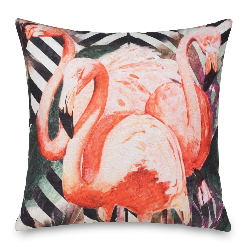 Flamingo Throw Pillow - 18x18 Pillow Cover With Embroidered Cushion Design
